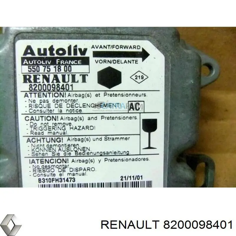Модуль-процессор управления подушки безопасности Renault (RVI) 8200098401