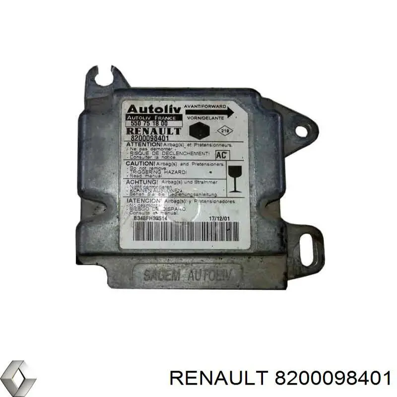 Модуль-процессор управления подушкой безопасности (ЭБУ AIRBAG) Renault (RVI) 8200098401 цена, от 5.64 USD