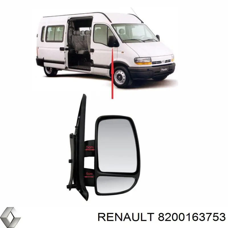 Купить 8200163753 Renault (RVI) Боковое зеркало заднего вида правое