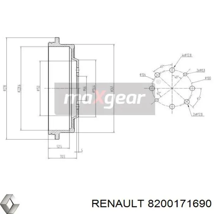 Барабан тормозной задний Renault (RVI) 8200171690 цена, от 35.45 USD