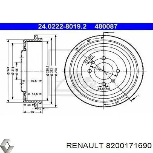 Купить 8200171690 Renault (RVI) Тормозной барабан