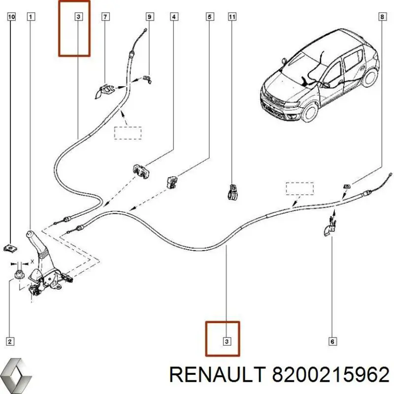 Задний трос ручника 8200215962 Renault (RVI)