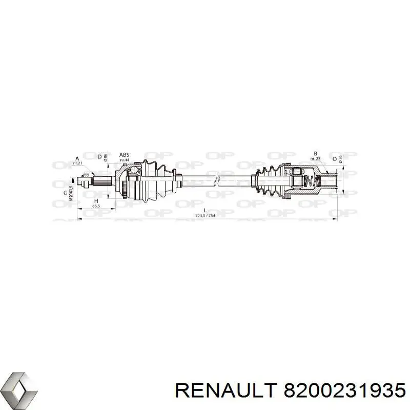 Купить 8200231935 Renault (RVI) Вал приводной правый