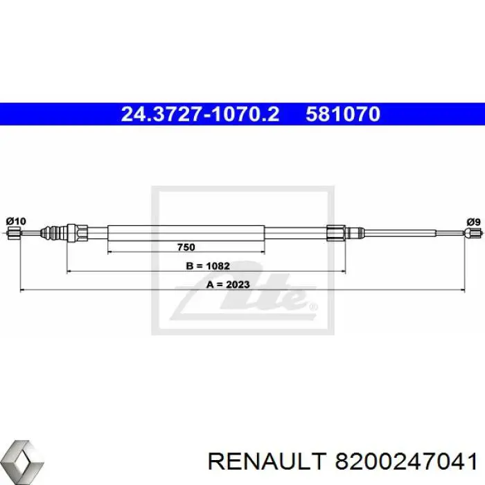 Задний трос ручника Renault (RVI) 8200247041 цена, от 11.76 USD