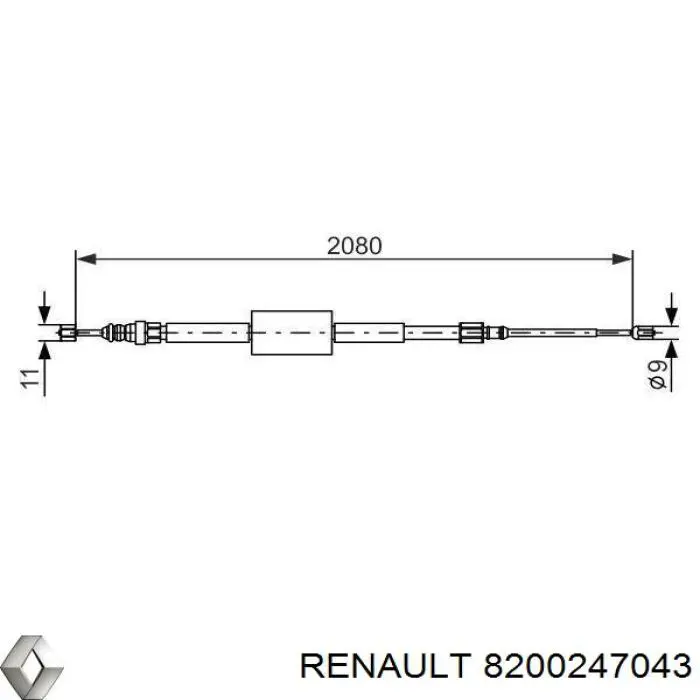 Задний трос ручника Renault (RVI) 8200247043 цена, от 27.81 USD