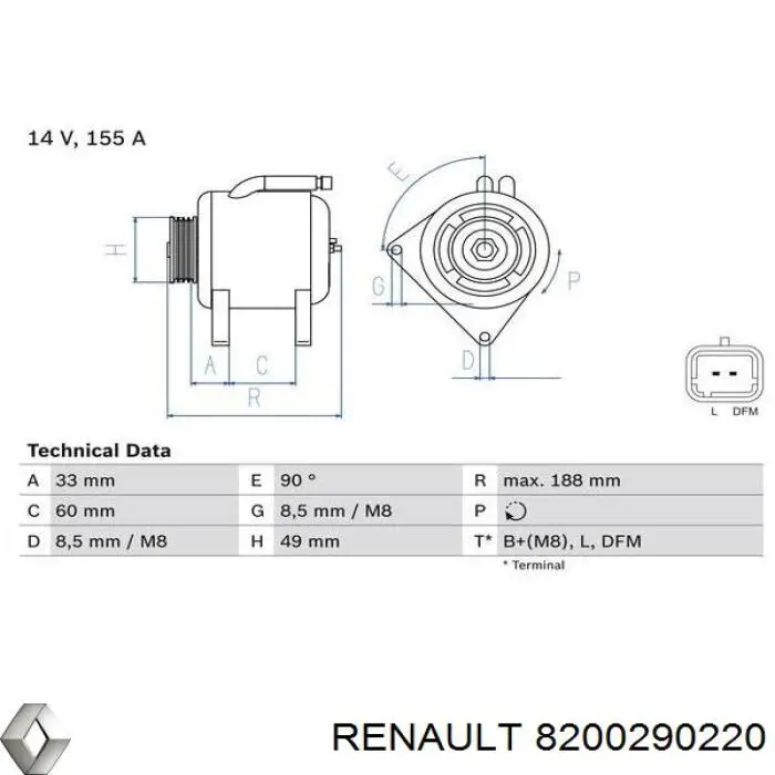 Alternador 8200290220 Renault (RVI)