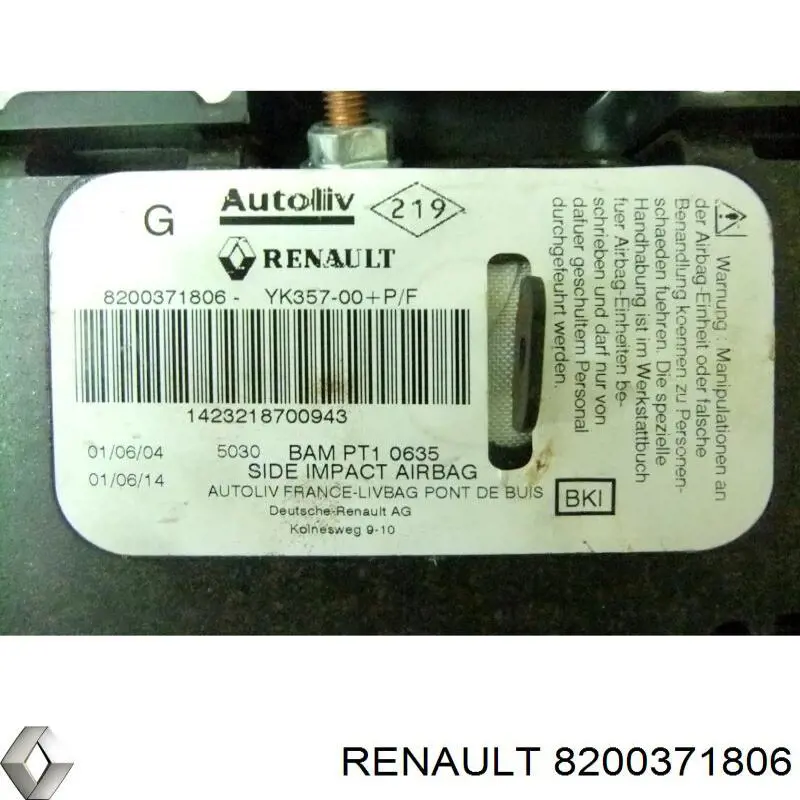 Купить 8200371806 Renault (RVI) Подушка безопасности (AIRBAG) спинки сиденья левого