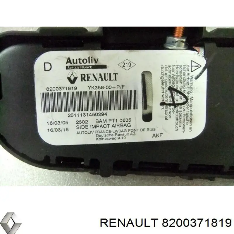 Купить 8200371819 Renault (RVI) Подушка безопасности (AIRBAG) спинки сиденья правого