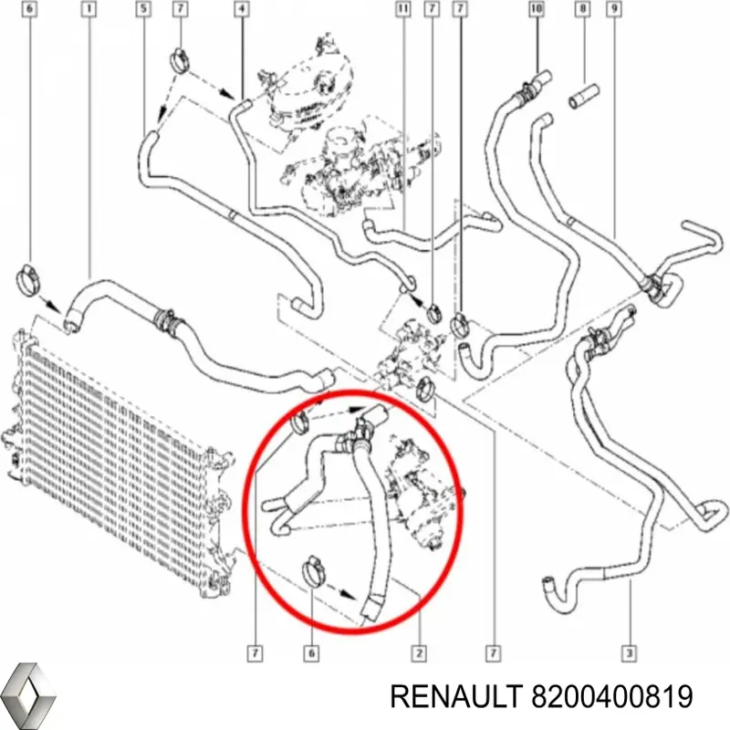 Купить 8200400819 Renault (RVI) Шланг радиатора охлаждения нижний