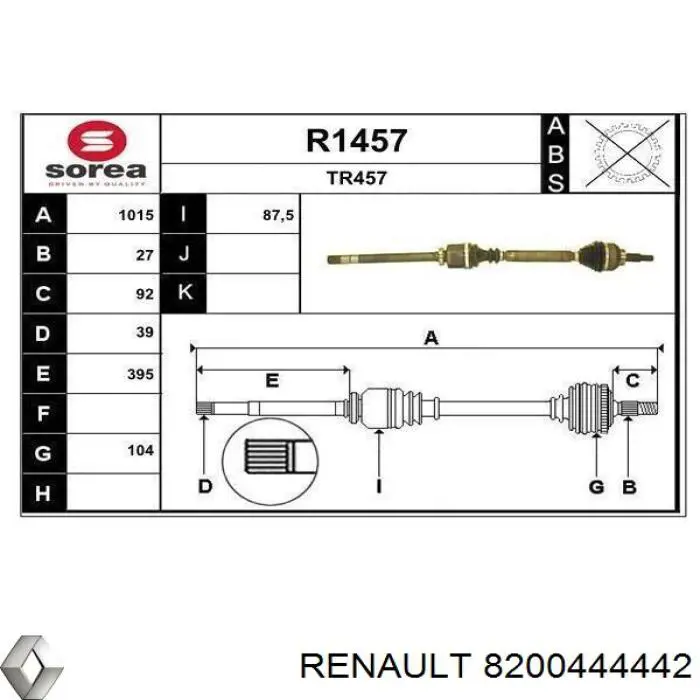 Правая полуось 8200444442 Renault (RVI)