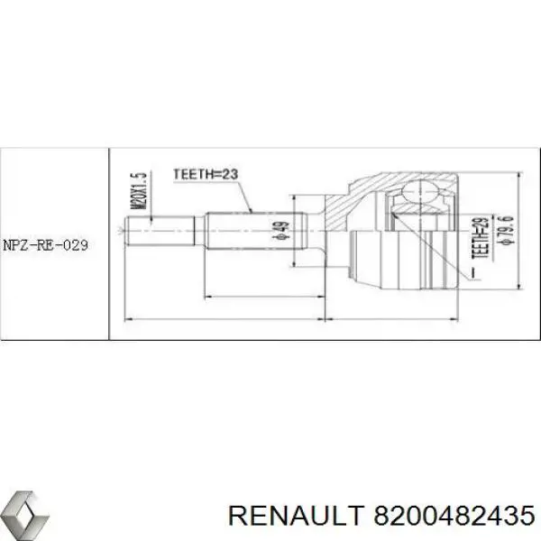ШРУС наружный передний Renault (RVI) 8200482435