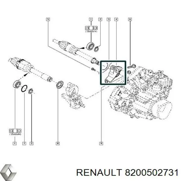 Опора подвесного подшипника передней полуоси Renault (RVI) 8200502731 цена, от 12.67 USD