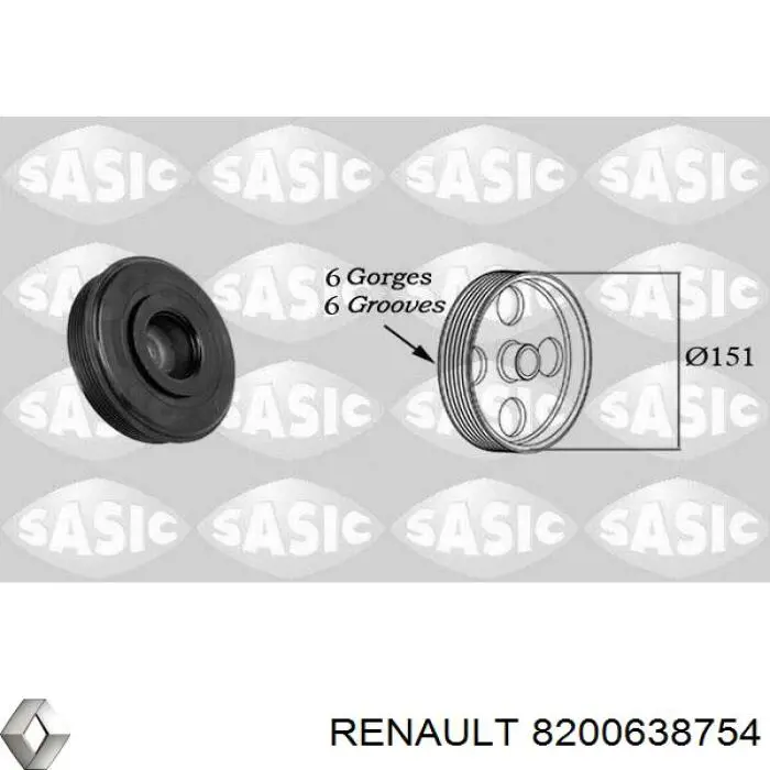 Шкив коленвала (демпфер) Renault (RVI) 8200638754 цена, от 86.20 USD