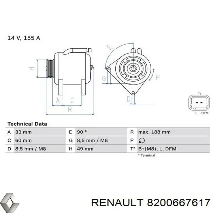 Alternador 8200667617 Renault (RVI)