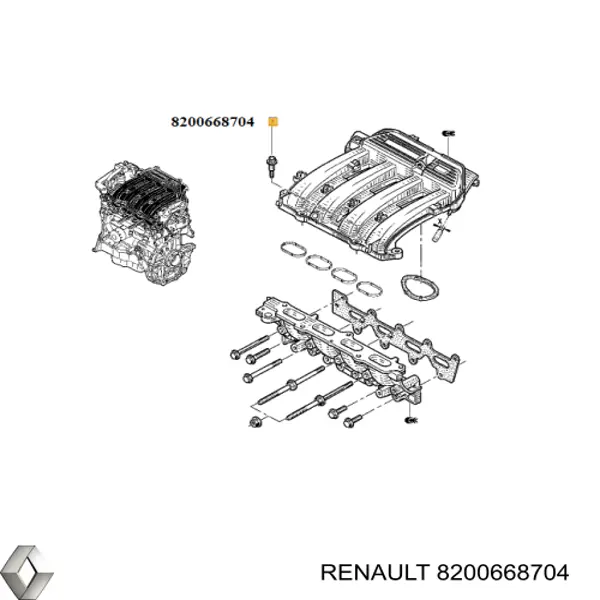 Espárrago del colector de admisión 8200668704 Renault (RVI)