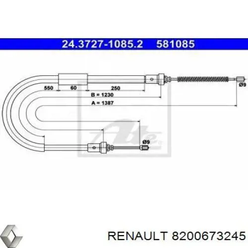 Купить 8200673245 Renault (RVI) Трос стояночного тормоза задний левый