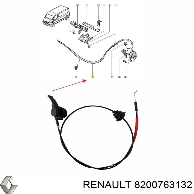 Трос открывания капота Renault (RVI) 8200162705 цена, от 25.34 USD