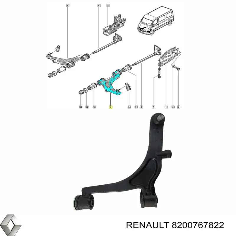 Рычаг передний нижний левый Renault (RVI) 8200767822