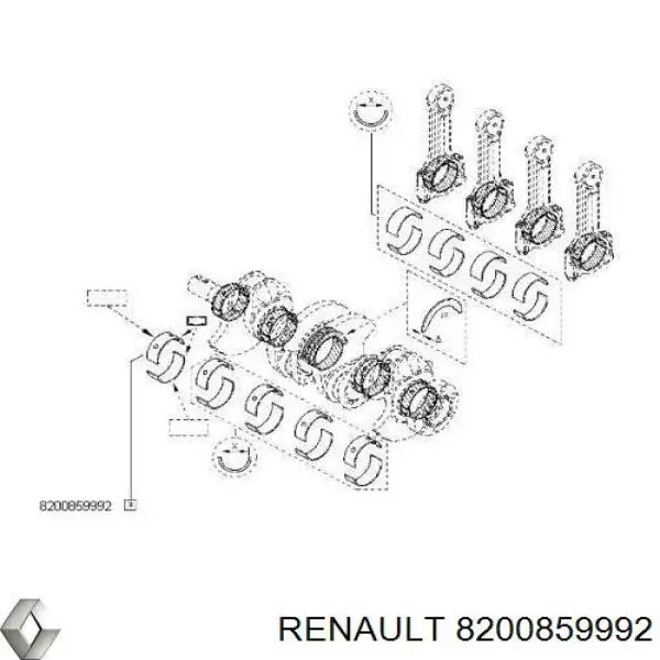 Вкладиші колінвала, корінні, комплект, стандарт (STD) 8200859992 Renault (RVI)