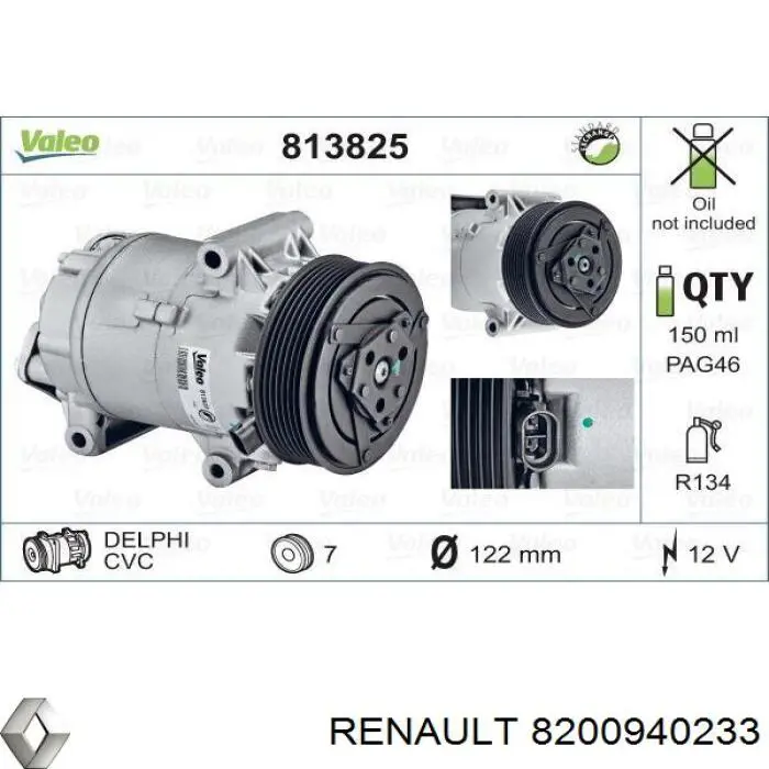 Компрессор кондиционера 8200940233 Renault (RVI)