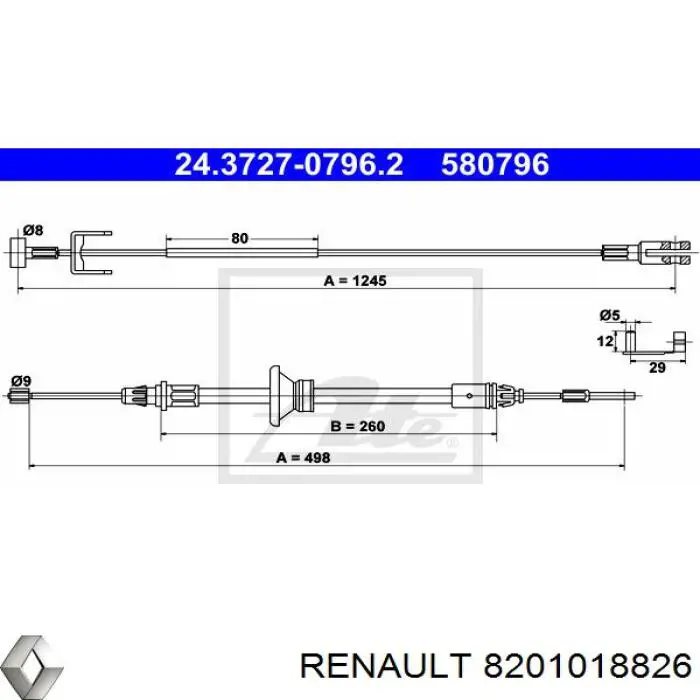 Cable de freno de mano intermedio 8201018826 Renault (RVI)