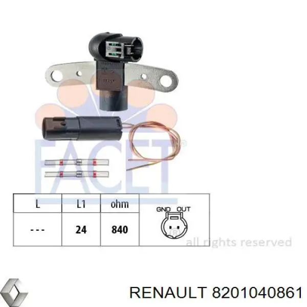 Sensor de posición del cigüeñal 8201040861 Renault (RVI)