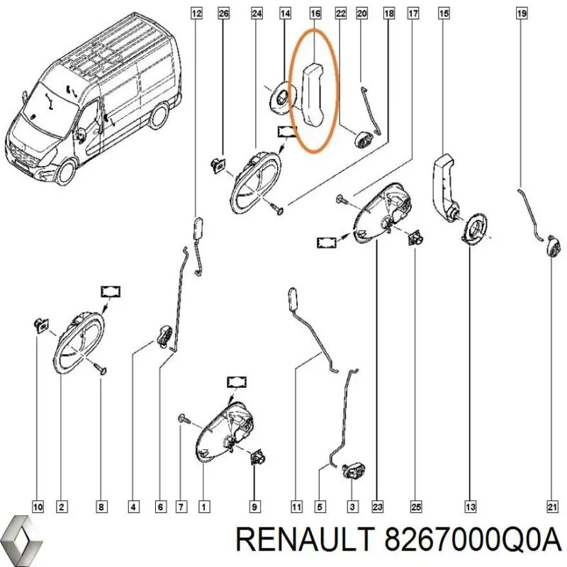 8267000Q0A Renault (RVI) maçaneta direita interna da porta traseira (batente)