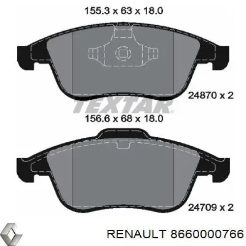 8660000766 Renault (RVI) колодки тормозные передние дисковые