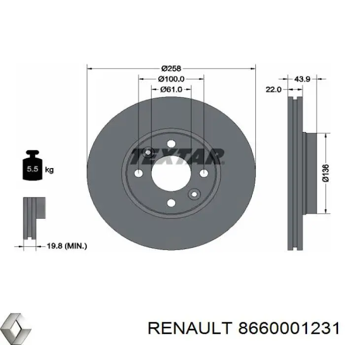 Тормоз дисковый передний Renault (RVI) 8660001231 цена, от 38.91 USD