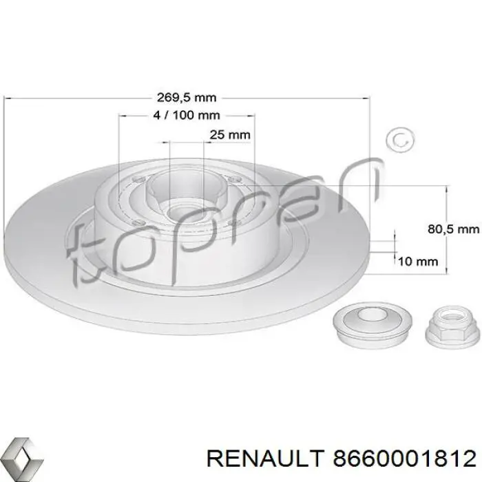 Задний дисковый тормоз Renault (RVI) 8660001812