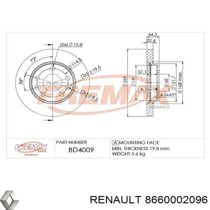 8660002096 Renault (RVI) диск тормозной передний