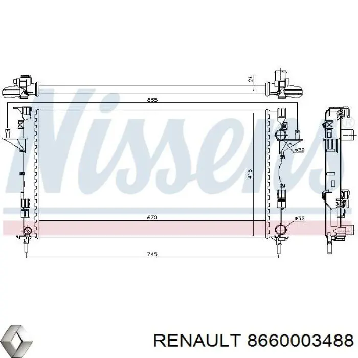 Купить 8660003488 Renault (RVI) Радиатор водяной