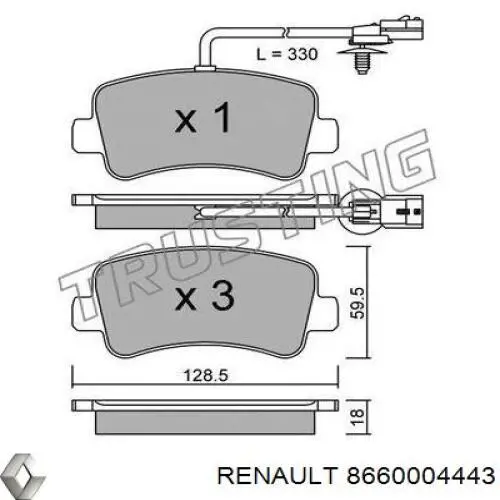 Pastillas de freno traseras 8660004443 Renault (RVI)