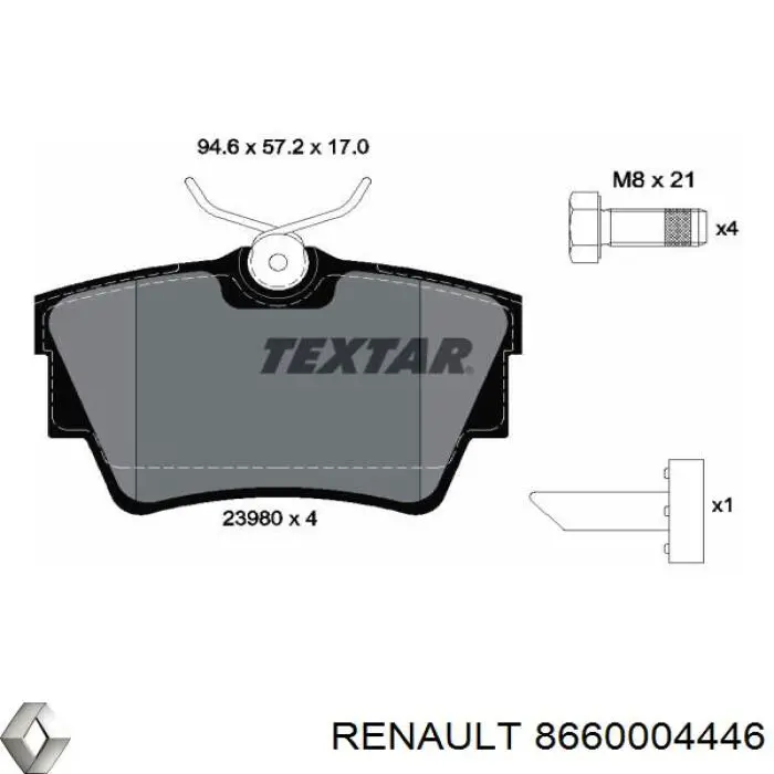 Задние тормозные колодки 8660004446 Renault (RVI)