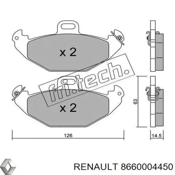 Задние тормозные колодки 8660004450 Renault (RVI)