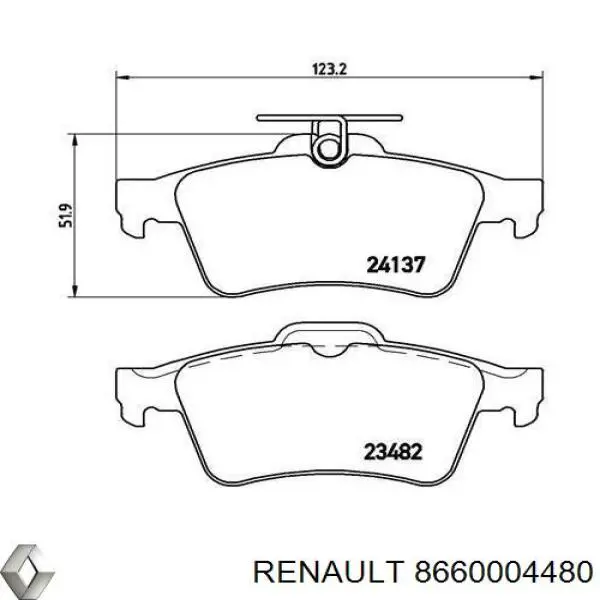 Задние тормозные колодки 8660004480 Renault (RVI)