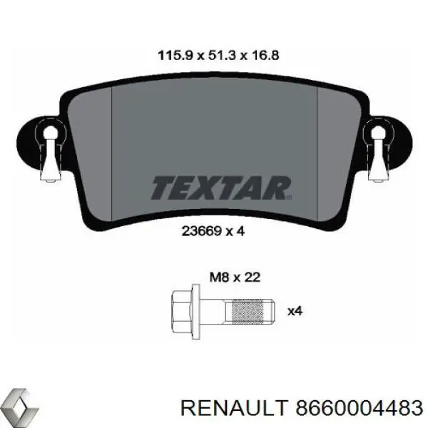 Задние тормозные колодки 8660004483 Renault (RVI)