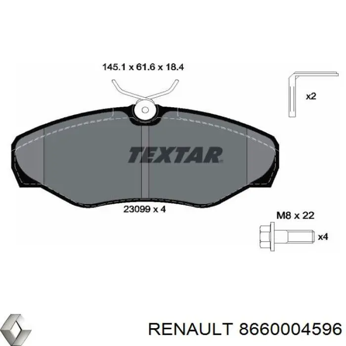 Pastillas de freno delanteras 8660004596 Renault (RVI)