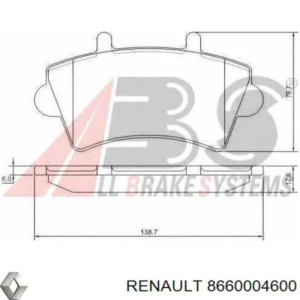 Колодки Renault (RVI) 8660004600 цена, от 20.39 USD