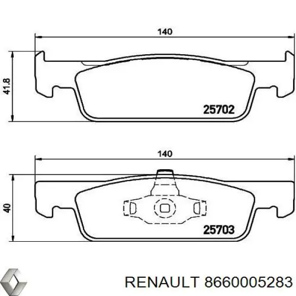 Передние тормозные колодки 8660005283 Renault (RVI)