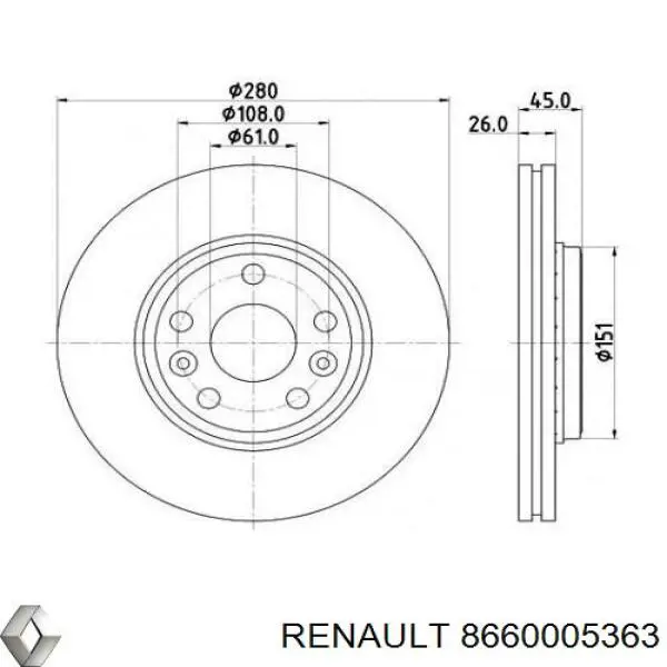 Тормоз дисковый передний Renault (RVI) 8660005363 цена, от 65.41 USD