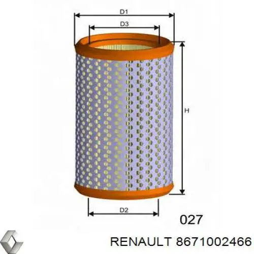 Filtro de aire 8671002466 Renault (RVI)