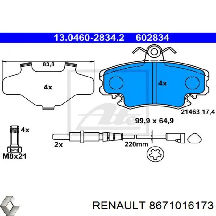 Pastillas de freno delanteras 8671016173 Renault (RVI)