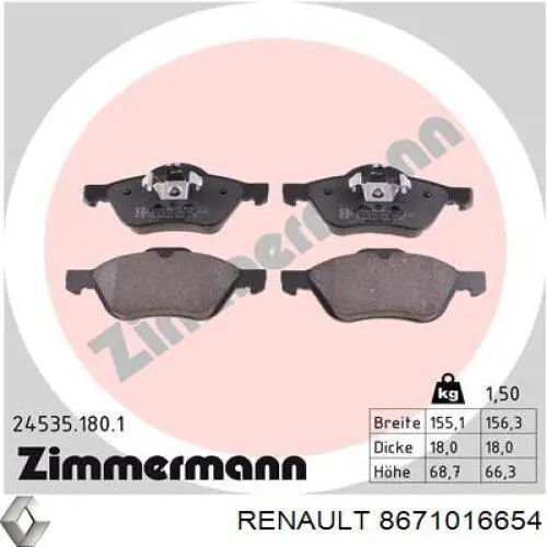 Колодки Renault (RVI) 8671016654 цена, от 29.97 USD
