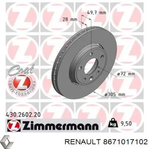 Передние тормозные диски 8671017102 Renault (RVI)