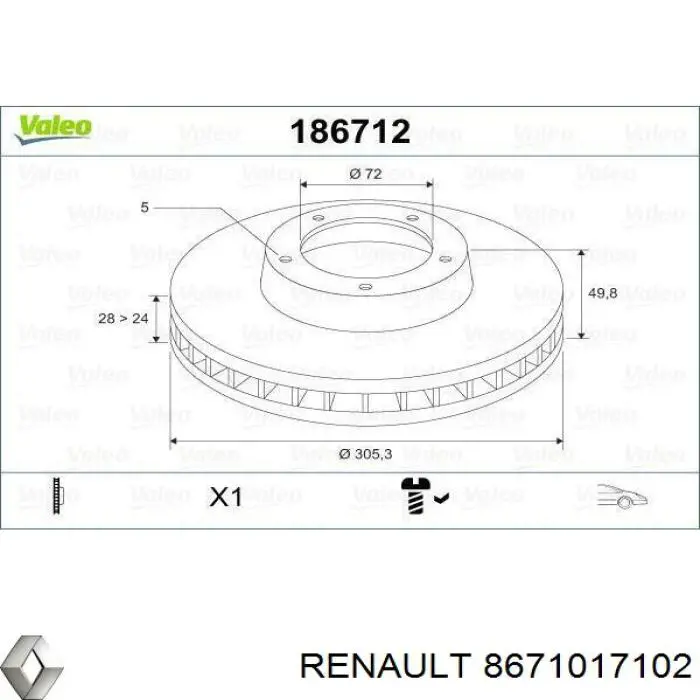 Передний тормозной диск Renault (RVI) 8671017102