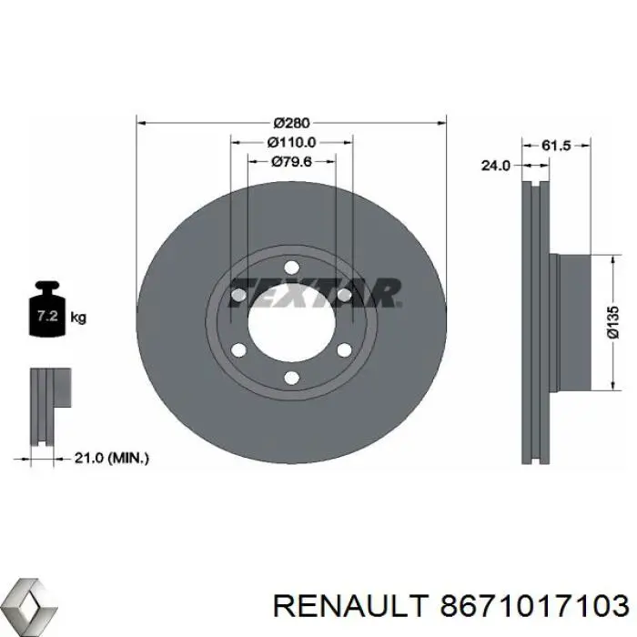 Передние тормозные диски 8671017103 Renault (RVI)