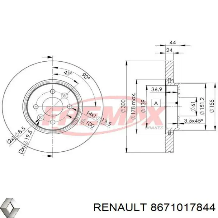 8671017844 Renault (RVI) Диск тормозной передний