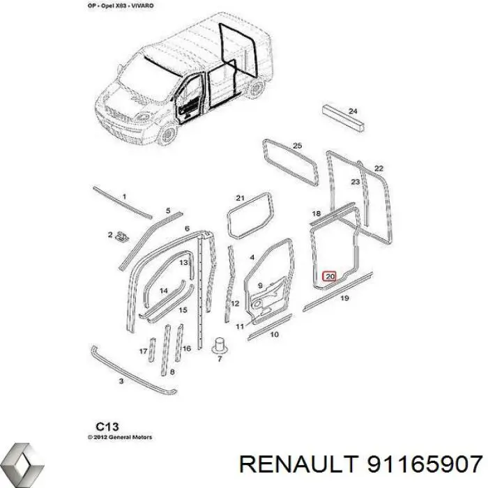 Купить 91165907 Opel Уплотнитель двери задней правой (на кузове)