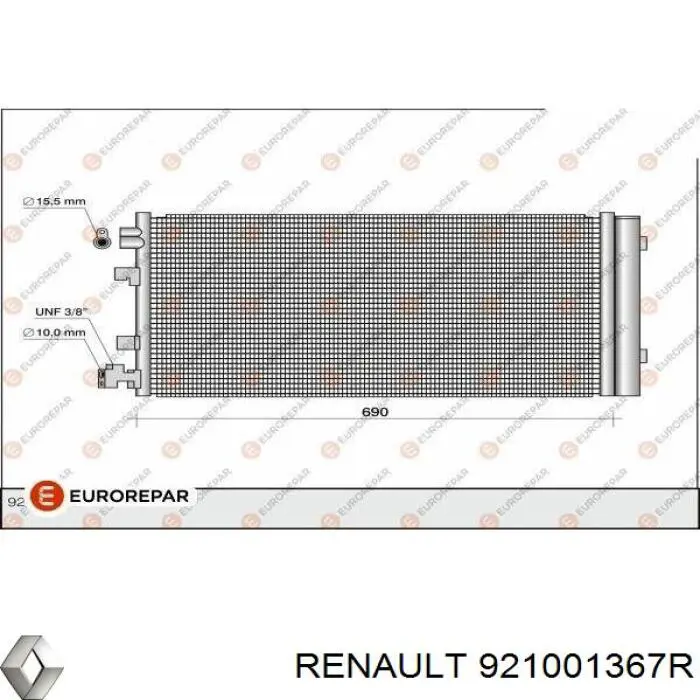 921001367R Renault (RVI) radiador de aparelho de ar condicionado
